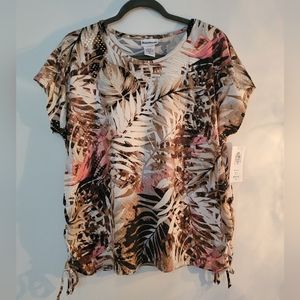 BonWorth Beige/Pink Print Top, Size LP